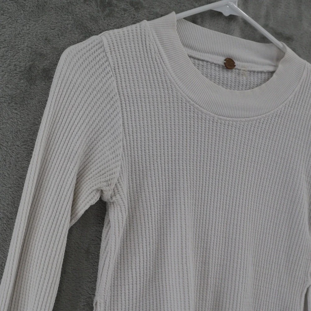 Free People One Cropped‎ Interlaken Waffle Knit Top Womens XS White Side Lace Up